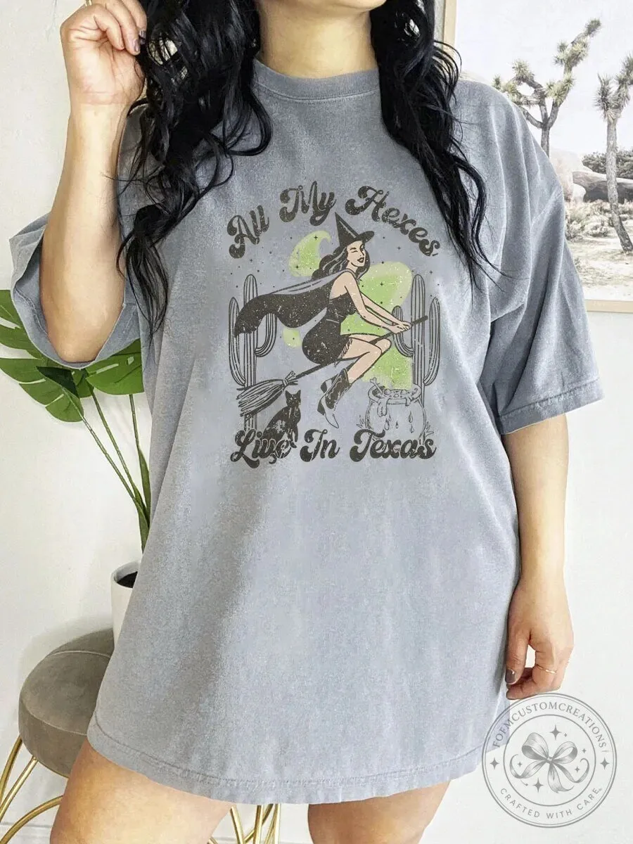 All My Hexes Live In Texas Witchy Halloween Graphic T-Shirt