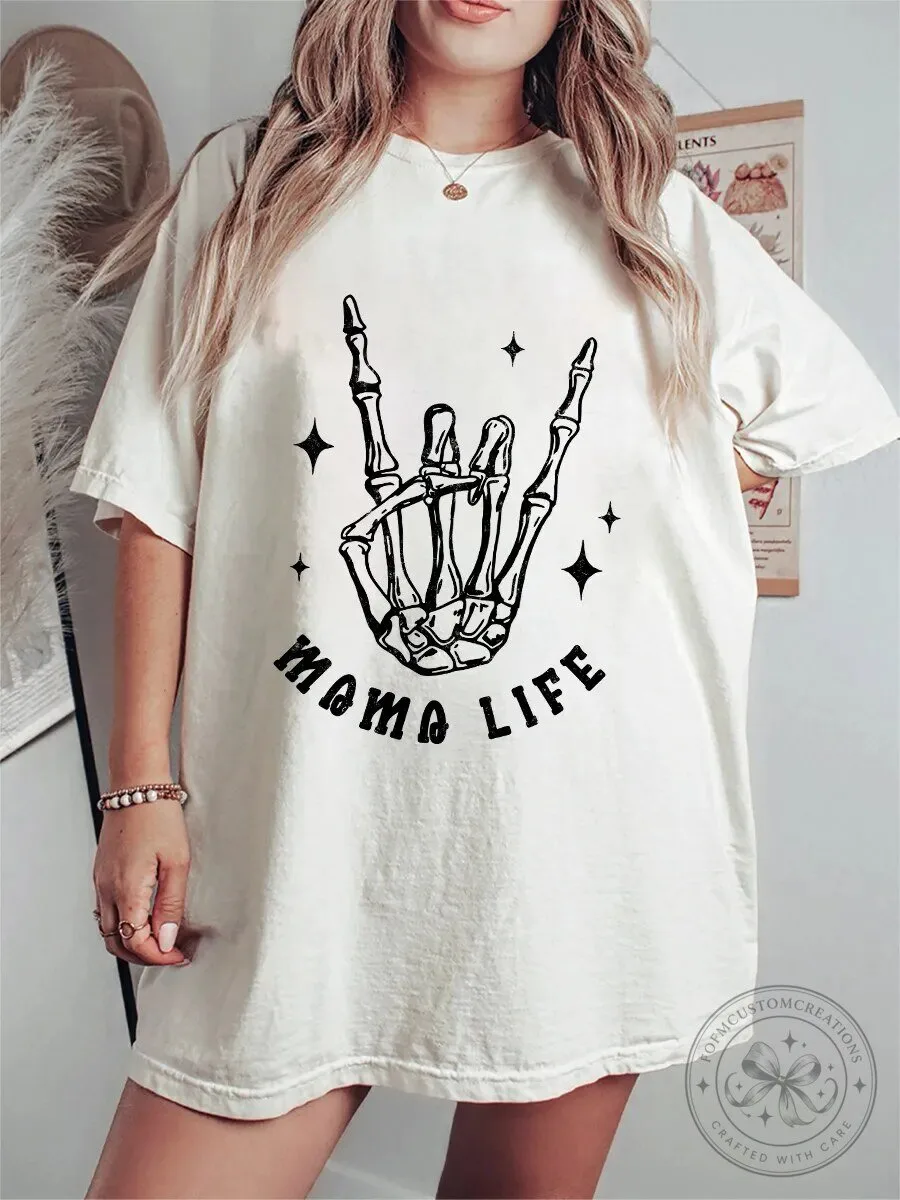Mama Life Skeleton Hand Rock And Roll Graphic T-Shirt