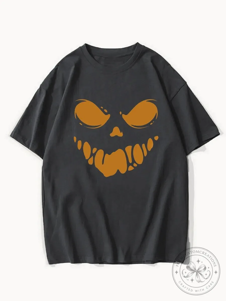 Spooky Jack-o'-Lantern Face Halloween Graphic T-Shirt